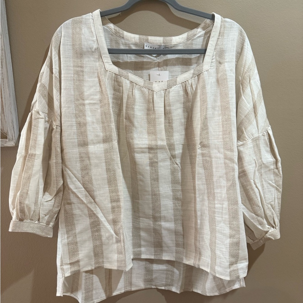 Harshman Los Angeles Minka Blouse – Beige Stripes – Size Large